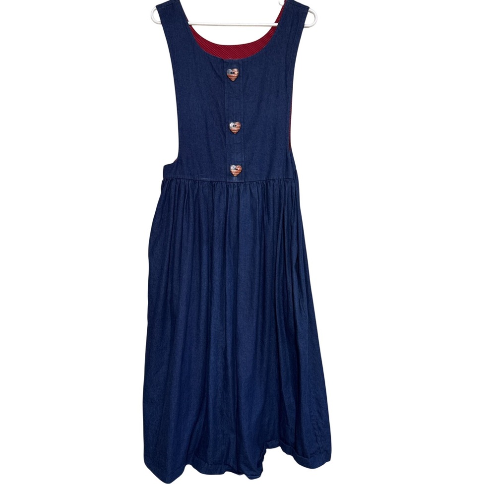 Betsy's Womens Small Denim Dress Patriotic Heart Button Pinafore Dress #120
